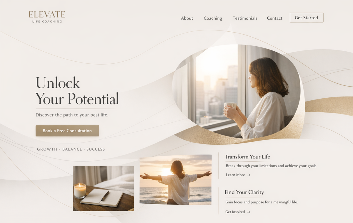 Life coaching website desktop mock screenshot