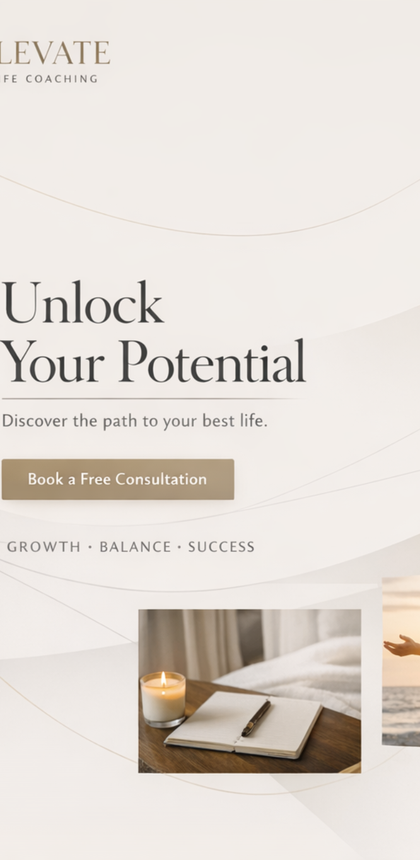 Life coaching website mobile mock screenshot