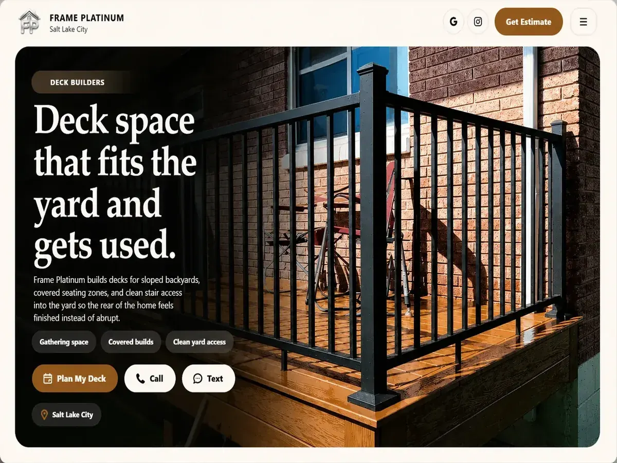 Captured Frame Platinum homepage interface from the live contractor website