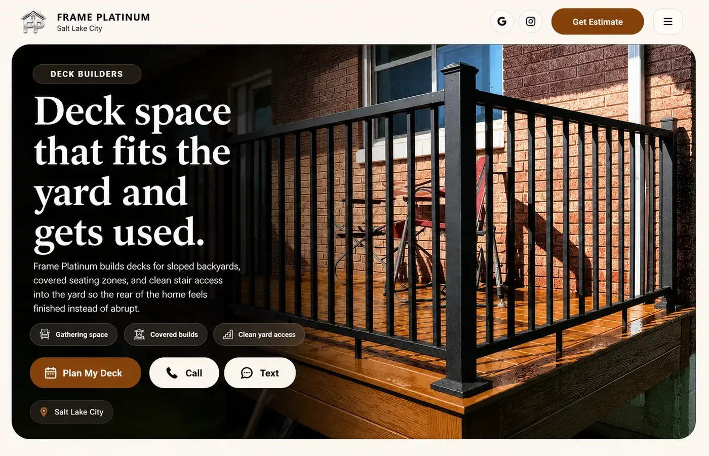 Captured Frame Platinum decks service page interface