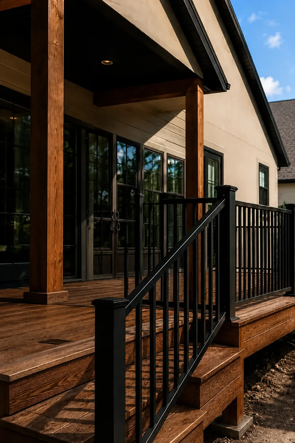 Portrait support image showing a polished deck and outdoor craft detail