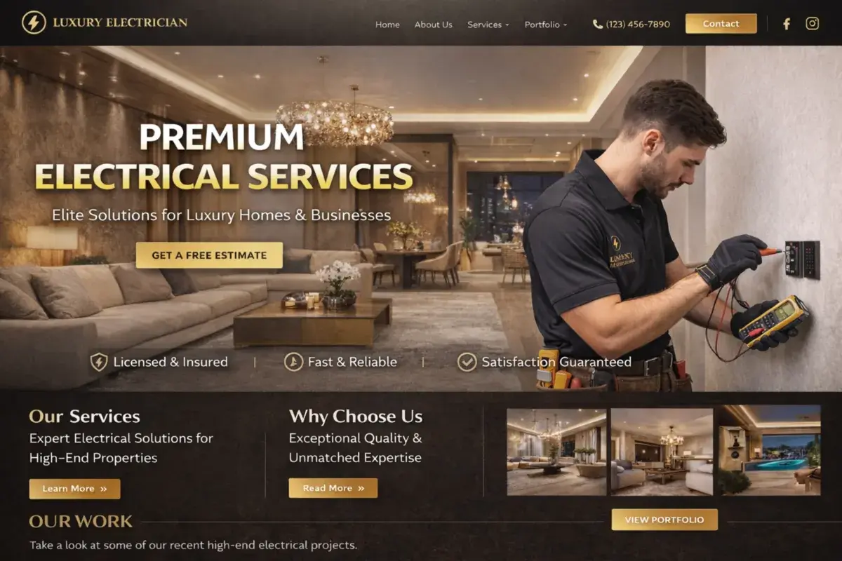 Electrician website example with a more premium feel