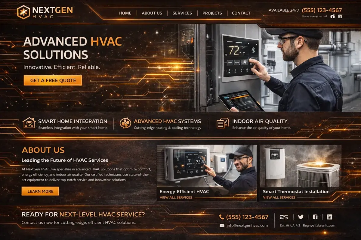 HVAC website example with a cleaner modern layout