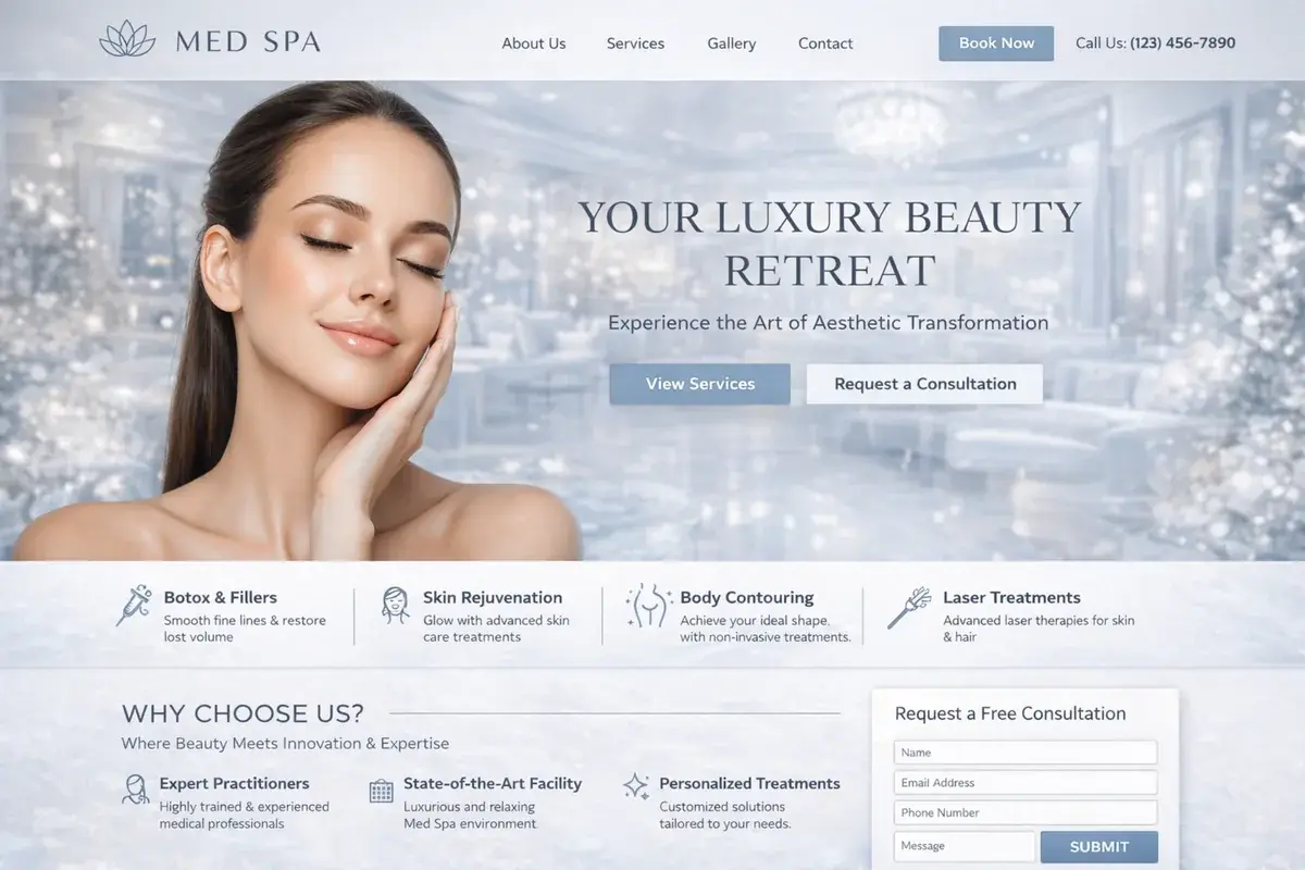 Med spa website example with a luxury editorial layout