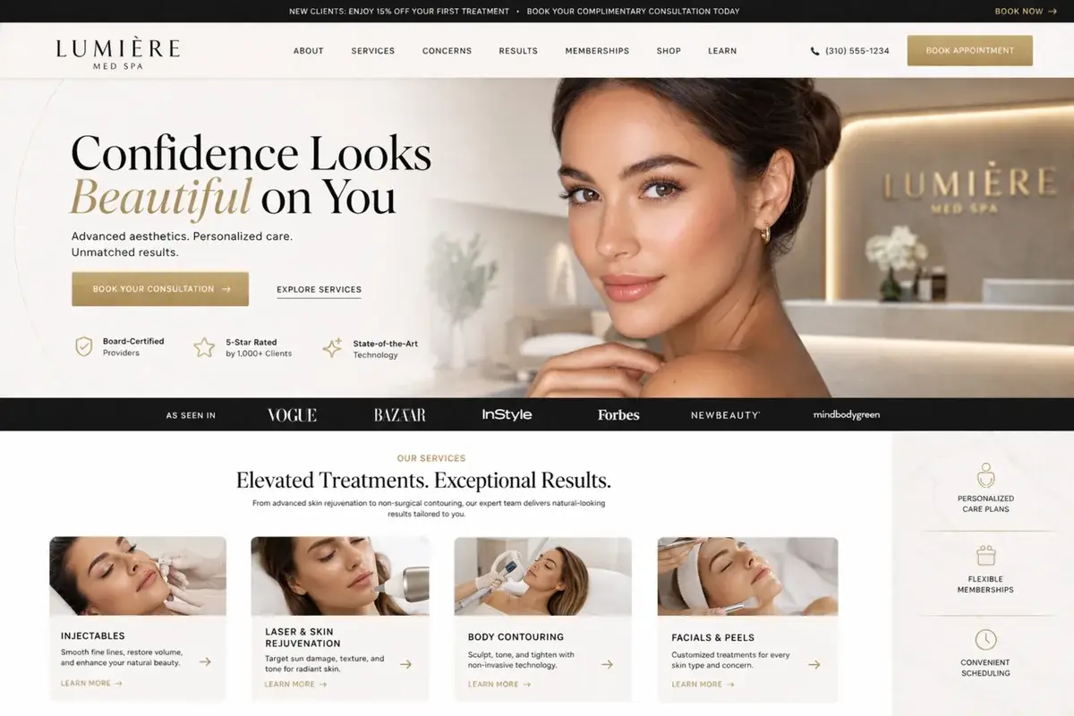 Med spa website example with a clean high-trust structure